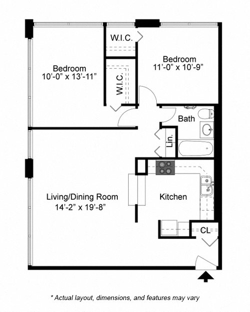 2 Bedroom floor plan at 2101 S. Michigan Apartments 2 Bedroom floor plan at 2101 S. Michigan Apartments